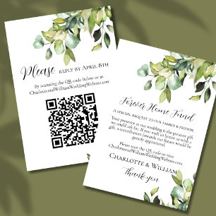 Carte D'accompagnement RSVP Cash Fund QR Code Elegant Green Botanical