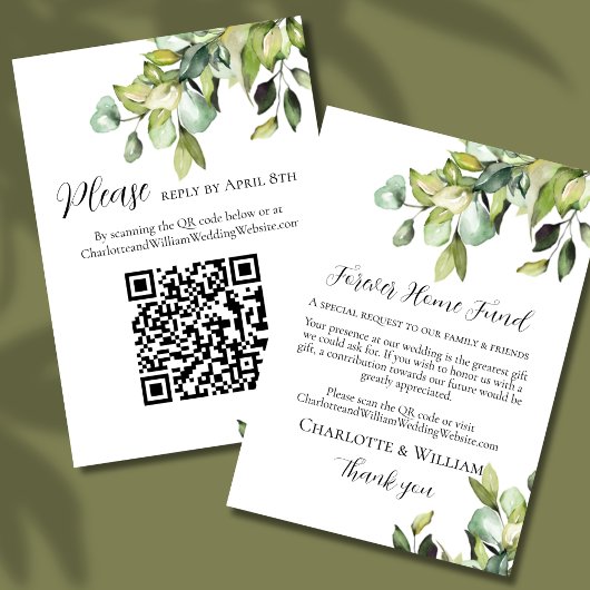 Carte D'accompagnement RSVP Cash Fund QR Code Elegant Green Botanical