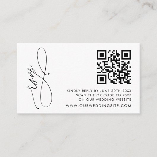 Carte D'accompagnement RSVP Code QR Moderne Noir et Blanc Simple (Devant)