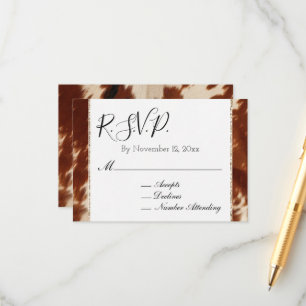 Carte D'accompagnement RSVP de mariage en cuir de vache animal brun crème