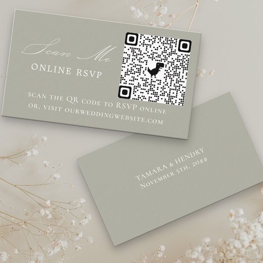 Carte D'accompagnement RSVP en ligne QR Code Sage Green Mariage site Web
