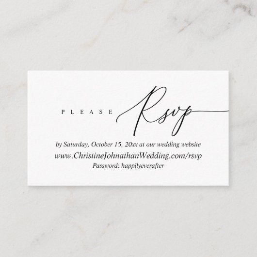 Carte D'accompagnement RSVP en ligne, script minimal moderne en noir (Devant)