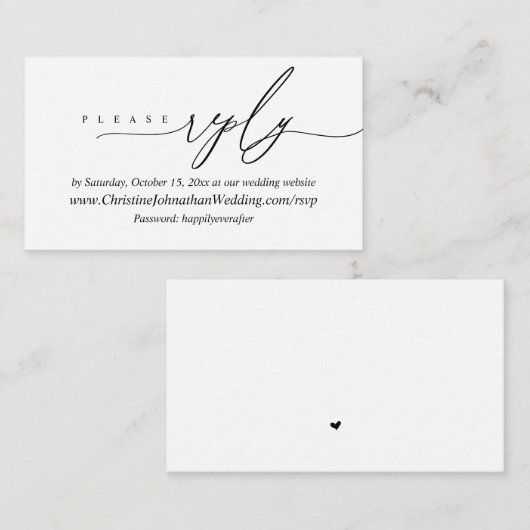 Carte D'accompagnement RSVP en ligne, script minimal moderne en noir (Devant / Derrière)