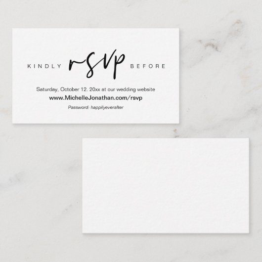 Carte D'accompagnement RSVP en ligne, site Mariage, mot de passe, rappel (Devant / Derrière)