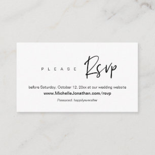 Carte D'accompagnement RSVP en ligne, site web de mariage, mot de passe,