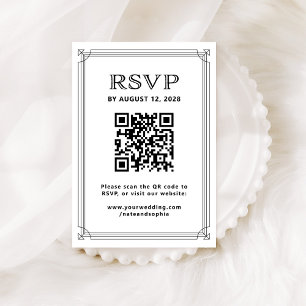 Carte D'accompagnement RSVP et code QR Modern Deco Noir et blanc