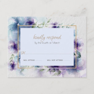 Carte D'accompagnement RSVP Fleurs d'aquarelle translucides à violet bl