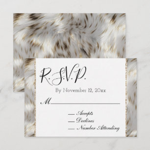 Carte D'accompagnement RSVP fourrure fausse gris blanc or