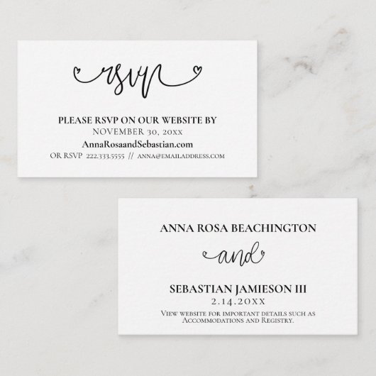 Carte D'accompagnement ~* RSVP Hearts Site Web Mariage Boîtier simple (Devant / Derrière)