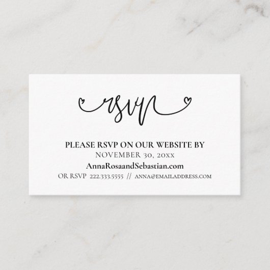 Carte D'accompagnement ~* RSVP Hearts Site Web Mariage Boîtier simple (Devant)