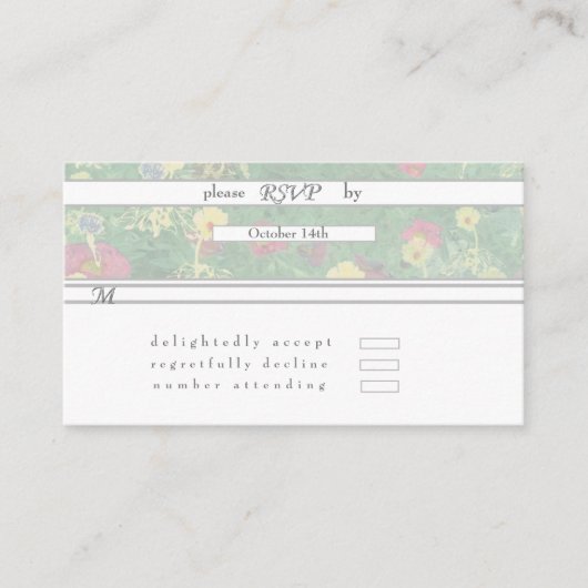 Carte D'accompagnement RSVP Mariage floral vert argenté (Devant)
