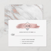 Carte D'accompagnement RSVP Mariage Rose Gold Foil Coeur Monogrammes (Devant / Derrière)