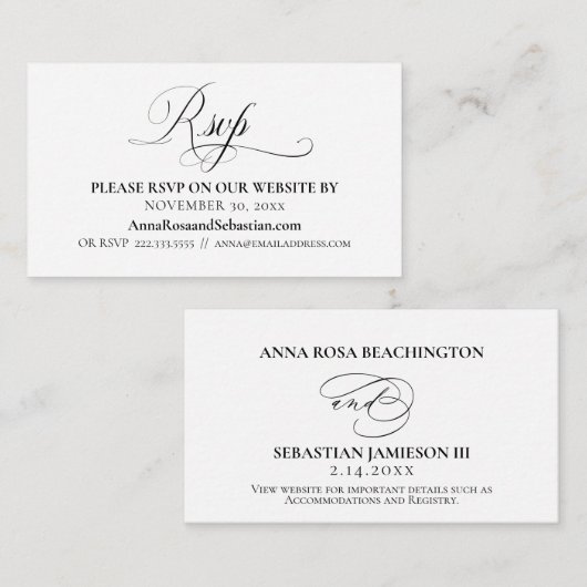 Carte D'accompagnement *~* RSVP Mariage Site Web Détails Boîtier simple (Devant / Derrière)