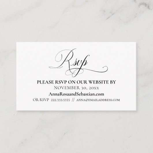 Carte D'accompagnement *~* RSVP Mariage Site Web Détails Boîtier simple (Devant)