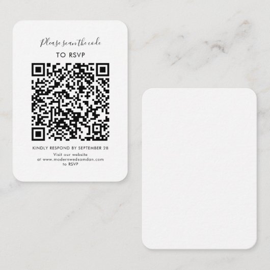Carte D'accompagnement RSVP minimal avec script de code QR (Devant / Derrière)