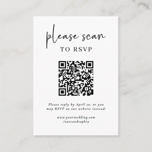 Carte D'accompagnement RSVP moderne simple avec code QR (Devant)