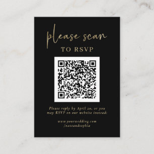 Carte D'accompagnement RSVP moderne simple avec code QR   Or et noir