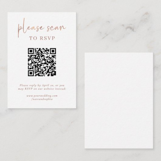 Carte D'accompagnement RSVP moderne simple avec code QR | Or Rose Faux (Devant / Derrière)