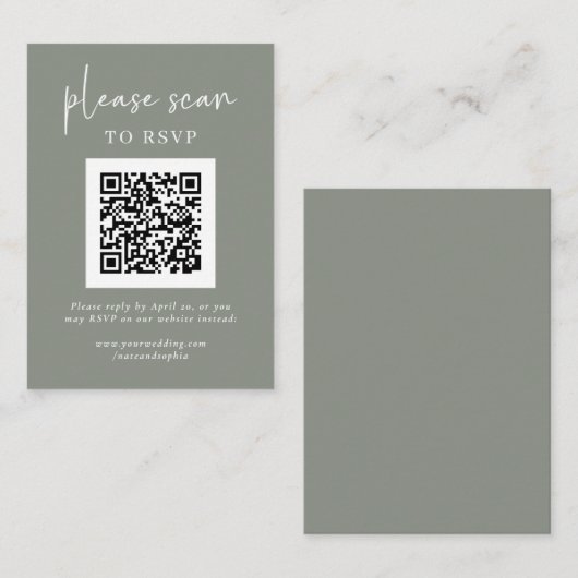 Carte D'accompagnement RSVP moderne simple avec code QR | Sage Green (Devant / Derrière)