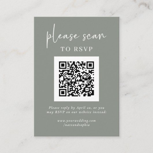 Carte D'accompagnement RSVP moderne simple avec code QR | Sage Green (Devant)