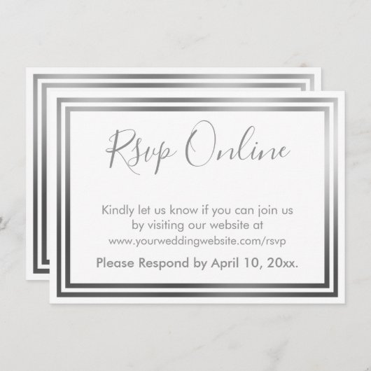 Carte D'accompagnement RSVP Online Simple Elegant Argent et Bordure Blanc (Devant / Derrière)