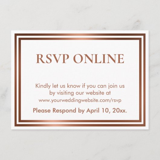 Carte D'accompagnement RSVP Online Simple Elegant Cuivre sur Blanc (Devant)