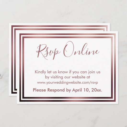 Carte D'accompagnement RSVP Online Simple Elegant Rose Gold sur Blanc (Devant / Derrière)