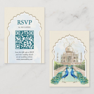 Carte D'accompagnement RSVP Peacock Taj Mahal Code QR du Mariage indien