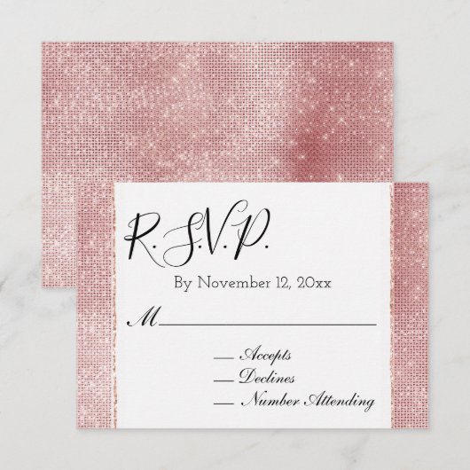 Carte D'accompagnement RSVP poudré rose blanc glamour scintillant (Devant / Derrière)