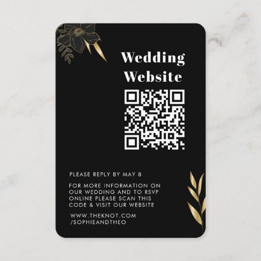 Carte D'accompagnement RSVP pour mariage | QR Code Modern Black Gold phot (Devant)
