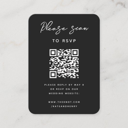Carte D'accompagnement RSVP pour mariage | QR Code Moderne Design Noir (Devant)