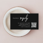 Carte D'accompagnement RSVP pour mariage | QR Code Moderne Design Noir<br><div class="desc">Site web mariage simple et élégant carte boîtier RSVP dans un style design minimaliste moderne avec une typographie classique et une atmosphère chic et sophistiquée sur un arrière - plan noir. Le texte peut facilement être personnalisé avec vos noms, le site Web mariage, le code QR scannable et le message...</div>