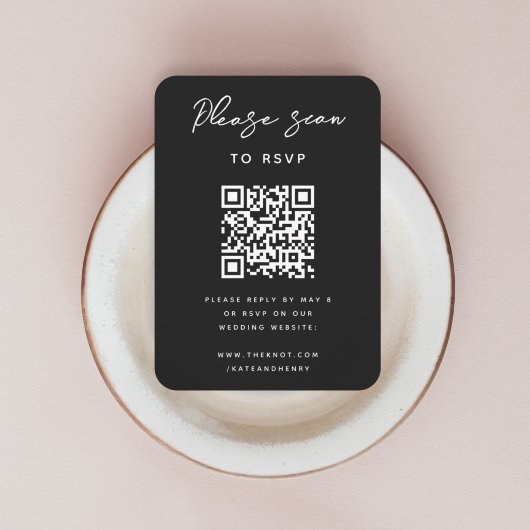Carte D'accompagnement RSVP pour mariage | QR Code Moderne Design Noir