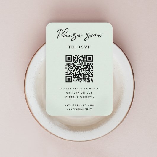 Carte D'accompagnement RSVP pour mariage | QR Code Moderne Minimal Sage V