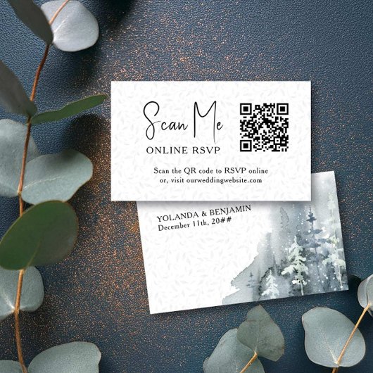 Carte D'accompagnement RSVP QR Code en ligne Forêt de neige Mariage d'hiv