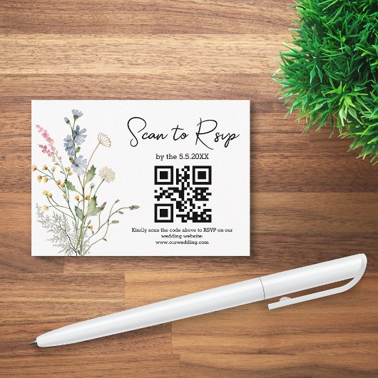 Carte D'accompagnement rsvp qr code fleur sauvage mariage botanique