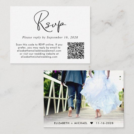 Carte D'accompagnement RSVP QR Code Mariage photo (Devant / Derrière)