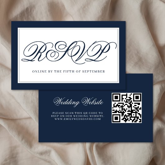 Carte D'accompagnement RSVP QR Elegant Marine et Blanc