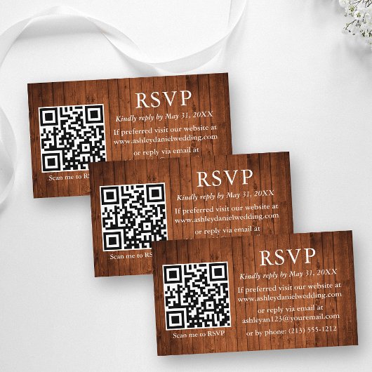 Carte D'accompagnement RSVP QR Mariage Bois Rustique