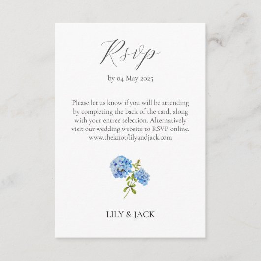 Carte D'accompagnement RSVP Sélection de repas Hydrangea 2 Mariage invité (Devant)