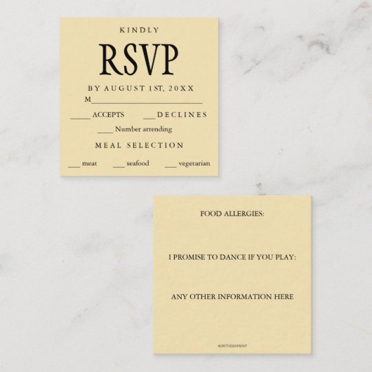 Carte D'accompagnement RSVP simple et modifiable (Devant / Derrière)