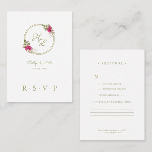Carte D'accompagnement RSVP Sophisticated Rose Floral Mariage Wreath (Devant / Derrière)