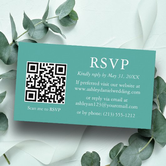 Carte D'accompagnement RSVP Turquoise QR minimaliste Mariage