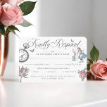 Carte D'accompagnement RSVP Vintage Alice au Pays des merveilles et le ra<br><div class="desc">Magnifiquement conçu vintage Alice dans Wonderland thème REER & tomboles de tombola de couche cartes. Idéal pour une fête de baby shower à thème Alice in Wonderland. Le design est composé d'un mélange de fleurs et d'oeuvres d'art originales dessinées à la main. Nous avons méticuleusement restauré l'iconique Alice in Wonderland...</div>