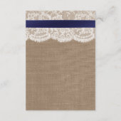 Carte D'accompagnement Ruban de la marine sur Burlap et Mariage de dentel (Dos)