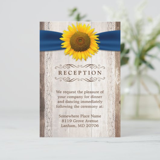 Carte D'accompagnement Ruban de tournesol Rustique Réception de mariage e (Debout devant)