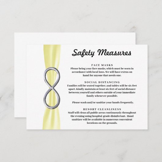 Carte D'accompagnement Ruban Jaune Mesures de Sécurité Infini Argent (Devant / Derrière)
