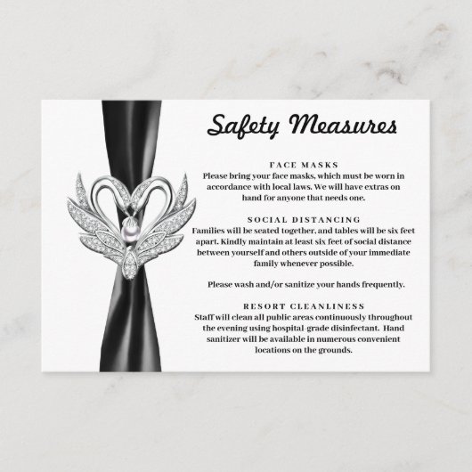Carte D'accompagnement Ruban noir Cygnes argentés Mesures de sécurité (Devant)