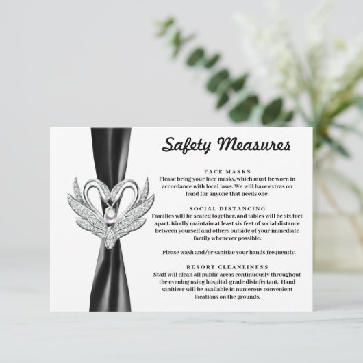 Carte D'accompagnement Ruban noir Cygnes d'argent Mesures de sécurité (Debout devant)