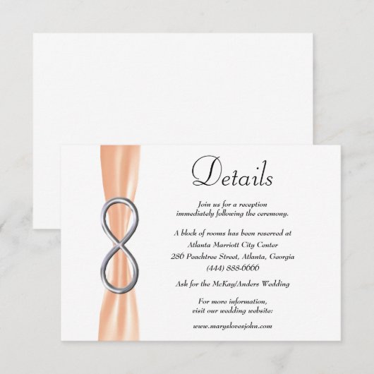 Carte D'accompagnement Ruban Orange Détails de Mariage Infinity Argent (Devant / Derrière)